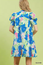Umgee Floral Puff Sleeve Tiered Mini Dress