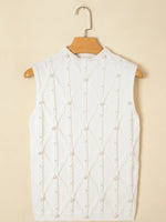 Pearled Mock Neck Textured Knit Sweater Vest