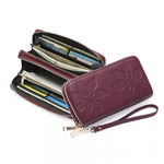 Floral Embossed Leather Zipper Wallet