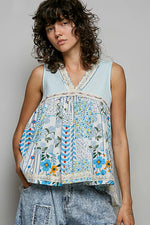 POL Floral V-Neck Sheer Tank with Lace Trim