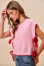 SO ME Lightweight Sweater Dolman Side Ribbon Tie Top