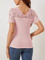 Lace Trim Eyelet Embroidered Summer T-Shirt - Ladyez