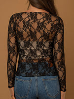 Mesh Floral Lace Long Sleeve T-Shirt - Ladyez