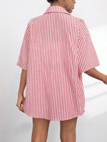 Striped Button Up Shirt and Shorts Casual Set