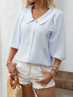 Striped Button Down 3/4 Sleeve Shirt
