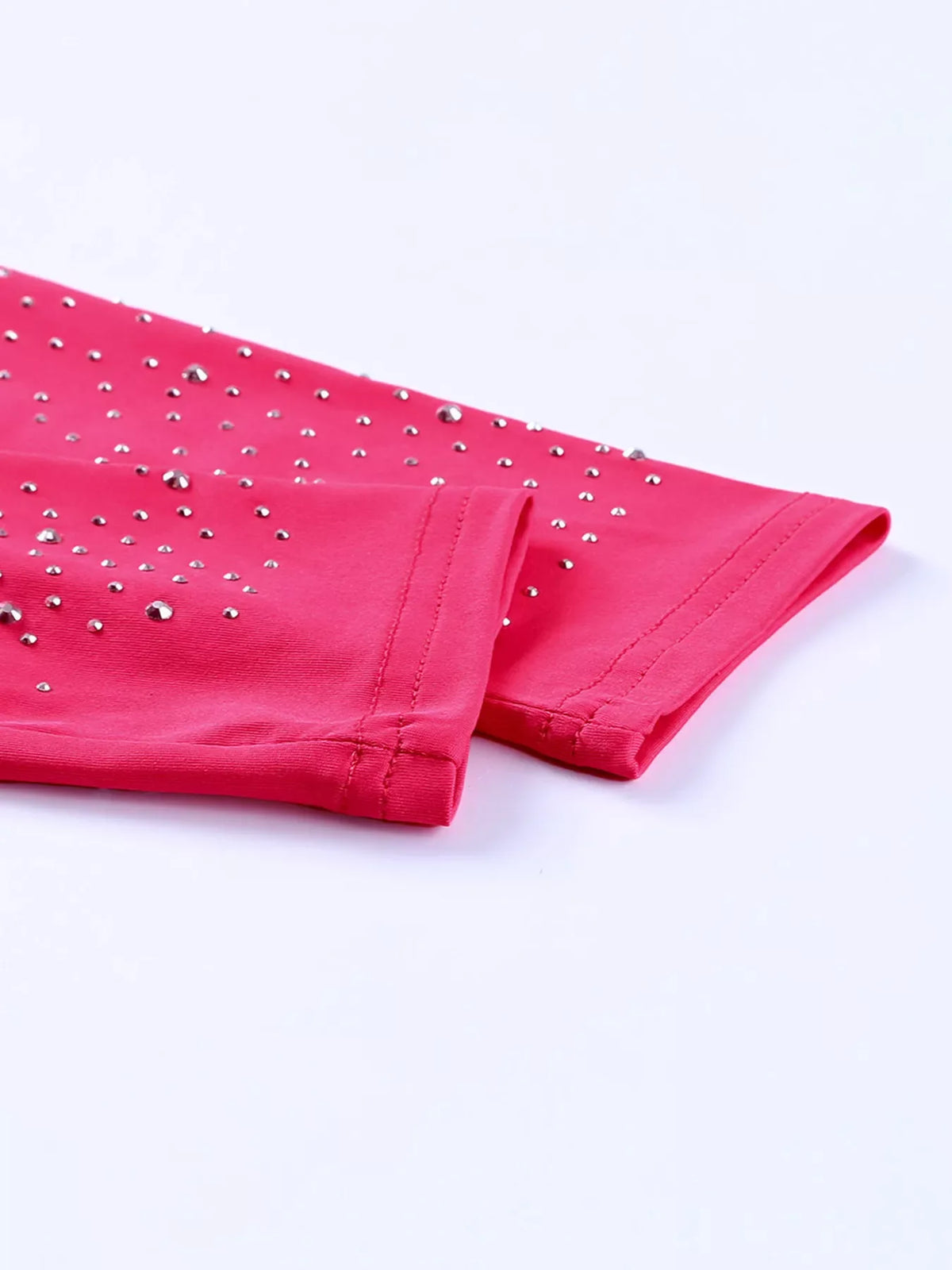Rhinestone Round Neck Long Sleeve Bodysuit