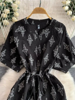 Printed Short Sleeve Wide Leg Jumpsuit