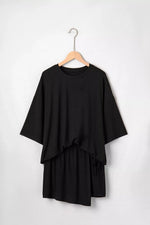 Solid Color Oversize Tee Tie Wrap Mini Skort 2pcs Set
