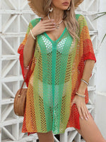 Rainbow Gradient Crochet Beach Cover Up - Ladyez