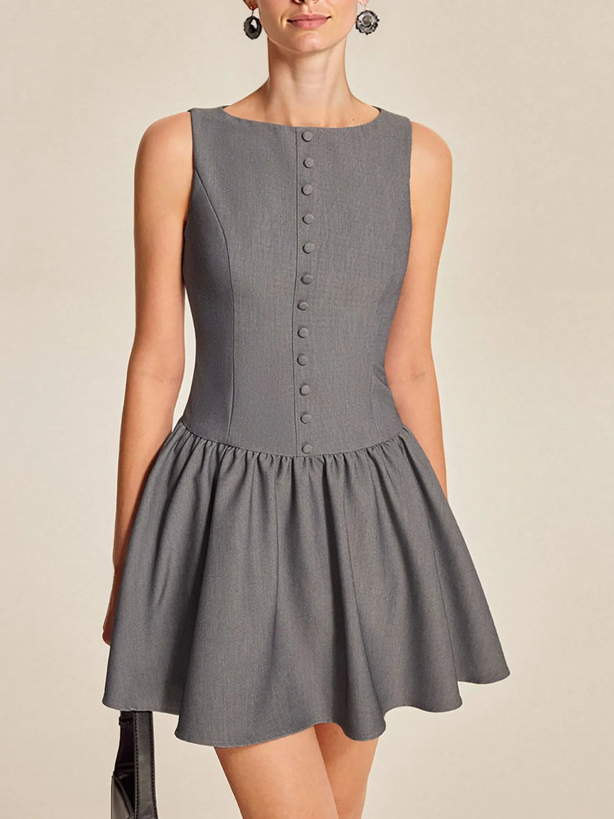 Round Neck Sleeveless Ruffled Mini Dress - Ladyez