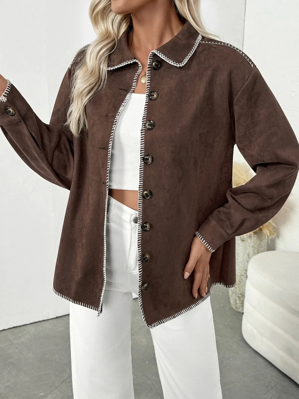 Button Up Contrast Trim Jacket