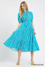 Umgee Vibrant Ruffle Smocked Midi Dress