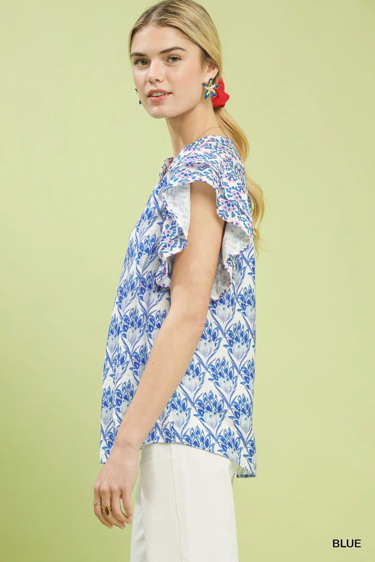Umgee Double Frill Sleeve Floral Blouse