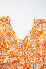 Floral Print Smocked V Neck Wide Sleeve Maxi Dress