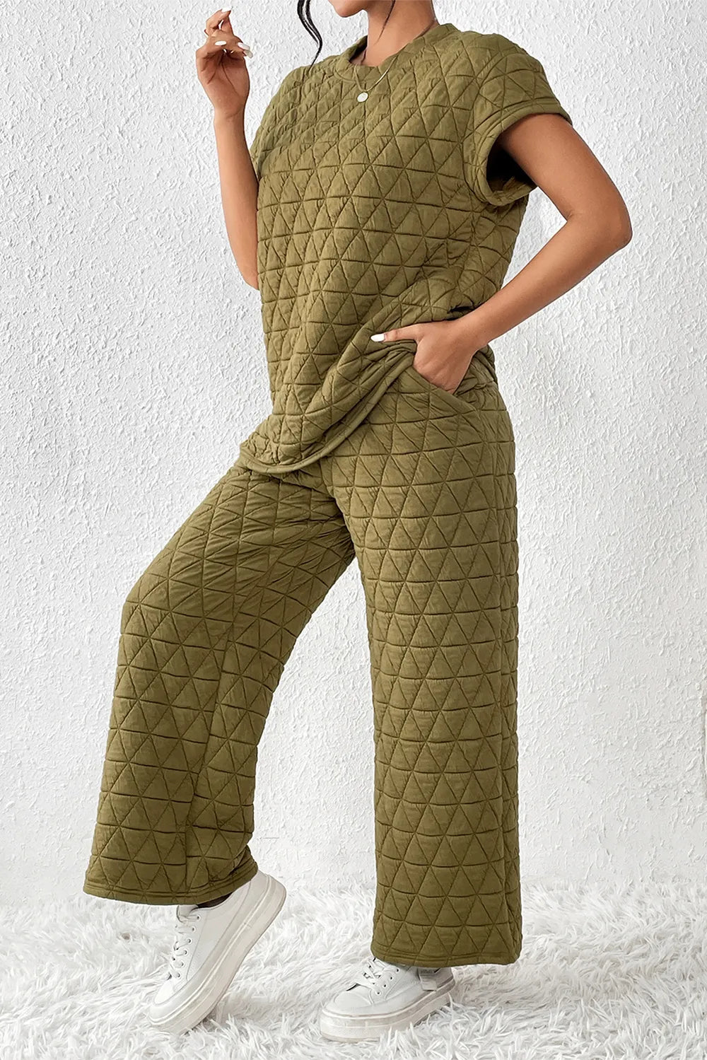Short Sleeve Top and Pocketed Pants Lounge Set - Ladyez