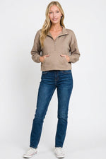 Zenana Scuba Half Zip Pullover With Kangaroo Pockets