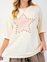 Star Print Stud Detail Cotton Jersey Top