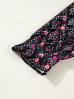 Contrast V Neckline Bracelet Sleeve Vintage Floral Blouse