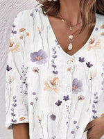 Floral Print V-Neck Button-Down Shirt