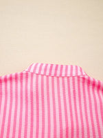 Stripe Flare Sleeve Half Placket Tiered Flowy Mini Dress