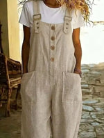 Casual Button Front Wide Leg Overalls