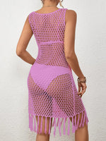 Tassel Hem Hollow Out Sleeveless Cover Up - Ladyez