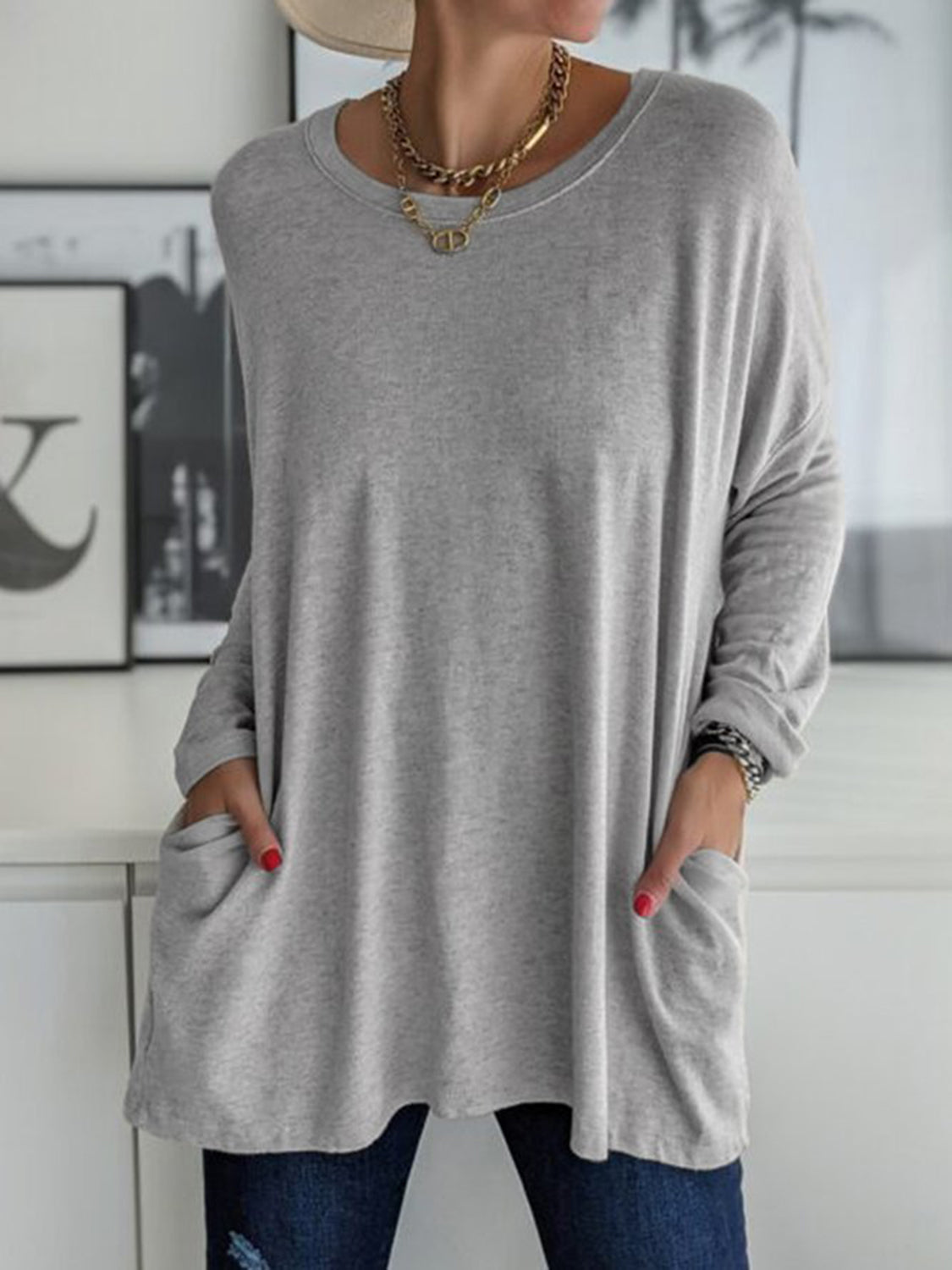 Full Size Round Neck Long Sleeve T-Shirt - Ladyez