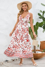 Printed V-Neck Wide Strap Dress - Ladyez