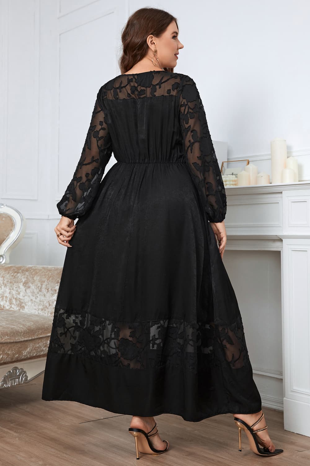Honey Melo Apparel Plus Size Embroidery Round Neck Long Sleeve Maxi Dress - Ladyez