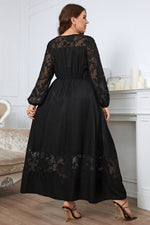 Honey Melo Apparel Plus Size Embroidery Round Neck Long Sleeve Maxi Dress - Ladyez