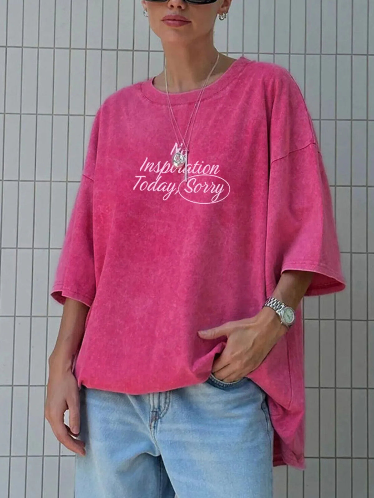 Letter Round Neck Short Sleeve T-Shirt