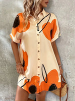 Printed Button-Front Shirt Dress - Ladyez