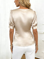 Satin Surplice Short Sleeve Blouse