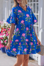 V Neck Short Sleeve Loose Flower Dress