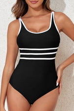 Contrast Trim Scoop Neck One-Piece Swimwear - Ladyez