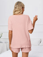 Notched Short Sleeve and Shorts Lounge Set - Ladyez