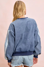 BiBi Washed Denim Lace Contrast Sided Sweatshirt