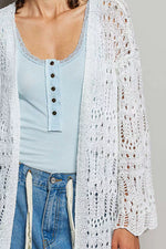 POL Openwork Lightweight Open Front Cardigan with Scalloped Edge
