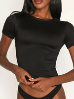 Round Neck Short Sleeve Swim Top - Ladyez