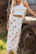 Western Print Satin Long Skirt