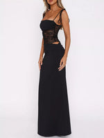 Lace Cutout Tie Shoulder Maxi Dress