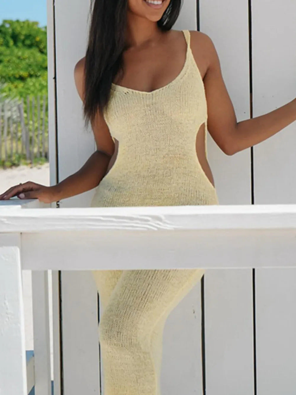 Backless Cutout Scoop Neck Cover-Up Dress - Ladyez
