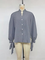 Gingham Button Up Shirt with Tie-Sleeve Detail