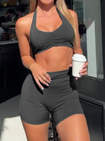 Halter Neck Cami and Shorts Active Set - Ladyez