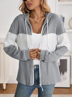 Drawstring Color Block Zip Up Outerwear