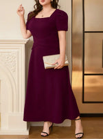 Plus Size Square Neck Puff Sleeve Midi Dress - Ladyez