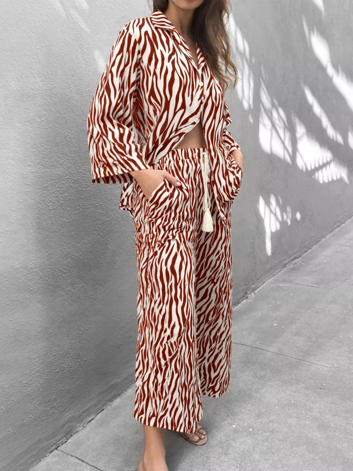 Zebra Print Relaxed Fit Top and Pants Two-Piece Set