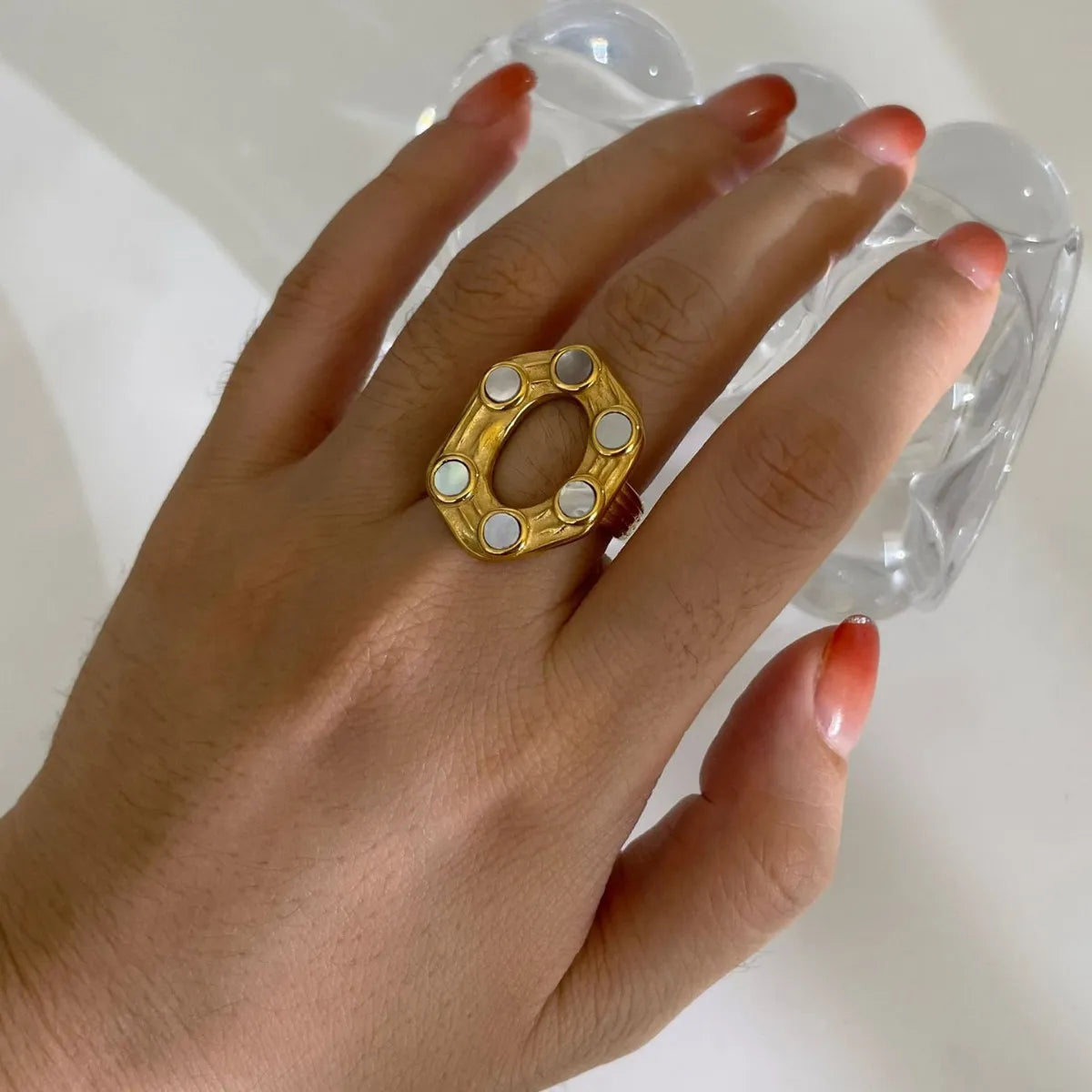 18K Gold-Plated Oval Statement Ring - Ladyez