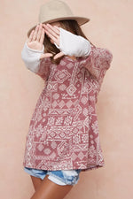 BiBi Aztec Print French Terry Top with Thumb Opening