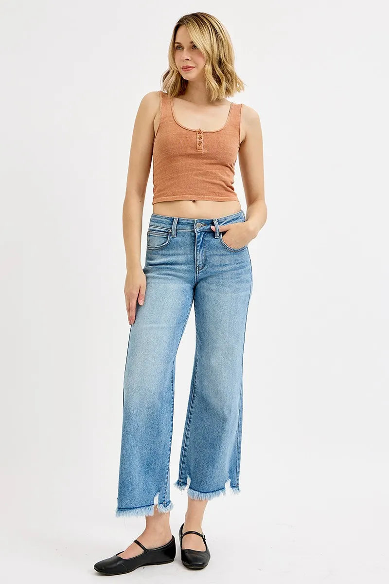 RISEN Full Size Mid Rise Crop Wide Leg Jeans Plus Size - Ladyez